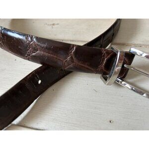 WCM Italian Calfskin Brown Leather Belt Silver Buckle Size Small